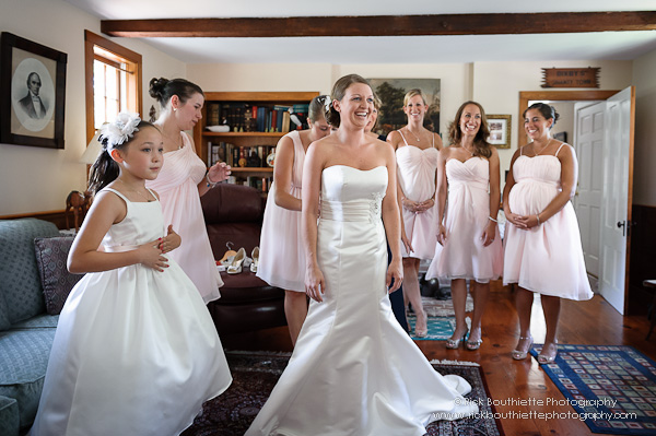 Bride spins in wedding gown.