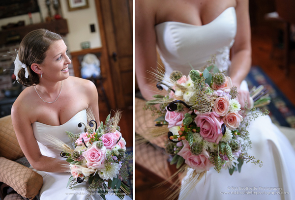 Bride with her flowers, portrait,  close-up