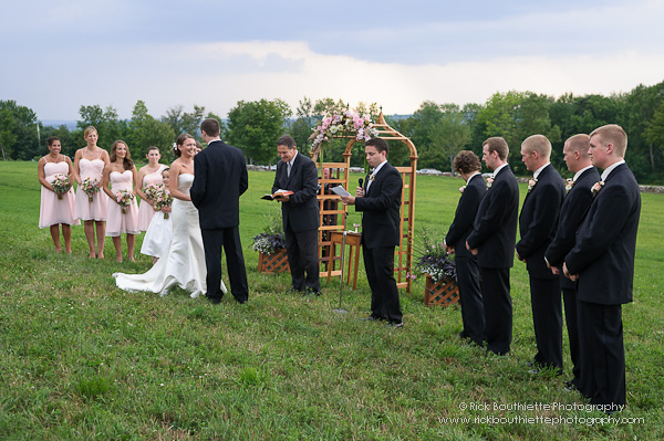 Wedding ceremony in field, Windswept Maples Farm