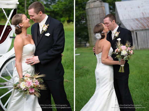 Bride & Groom kissing in field