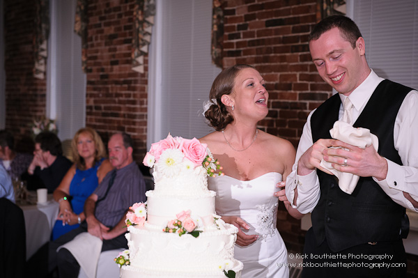 Bride & groom cut cake wedding reception, Fratello's, Manchester, NH