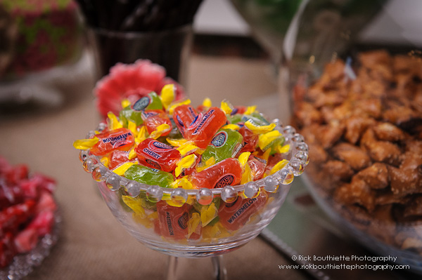 Detail shot of candy bar at wedding reception, Fratello's, Manchester