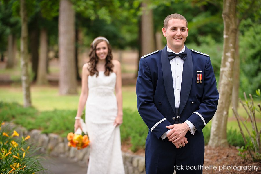 bride and goom to be at first look