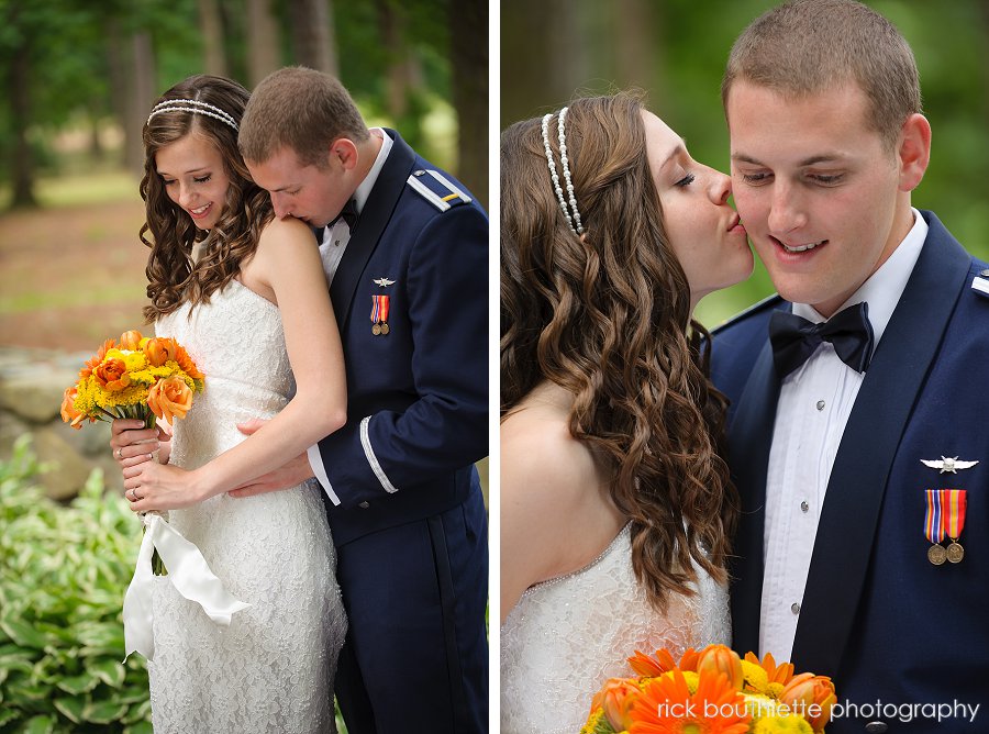 Bride and groom exchange kisses