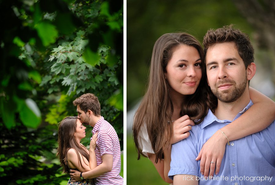 couple during engagement photos in pretty park, Manchester, NH