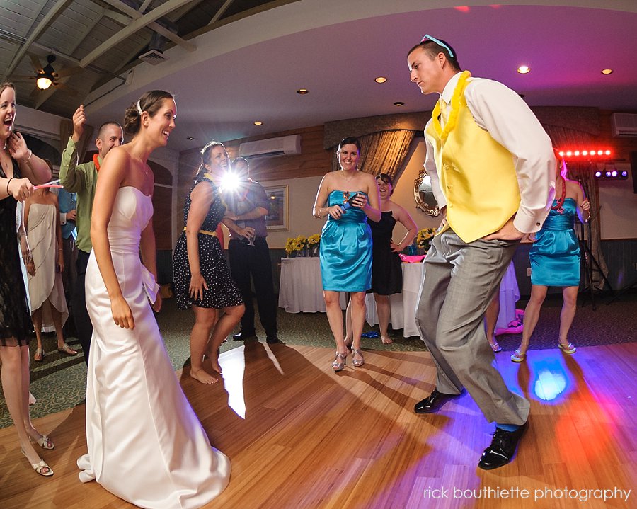 bride and groom having fun on the dance floor at candia woods wedding