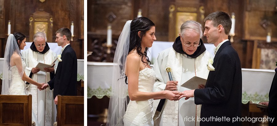 bride and groom during wedding ceremony at Blessed Sacrament Church, Manchester, NH