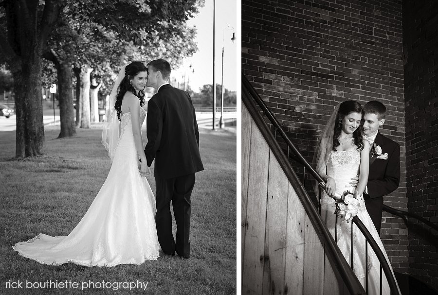 bride and groom in the millyard, Manchester, NH