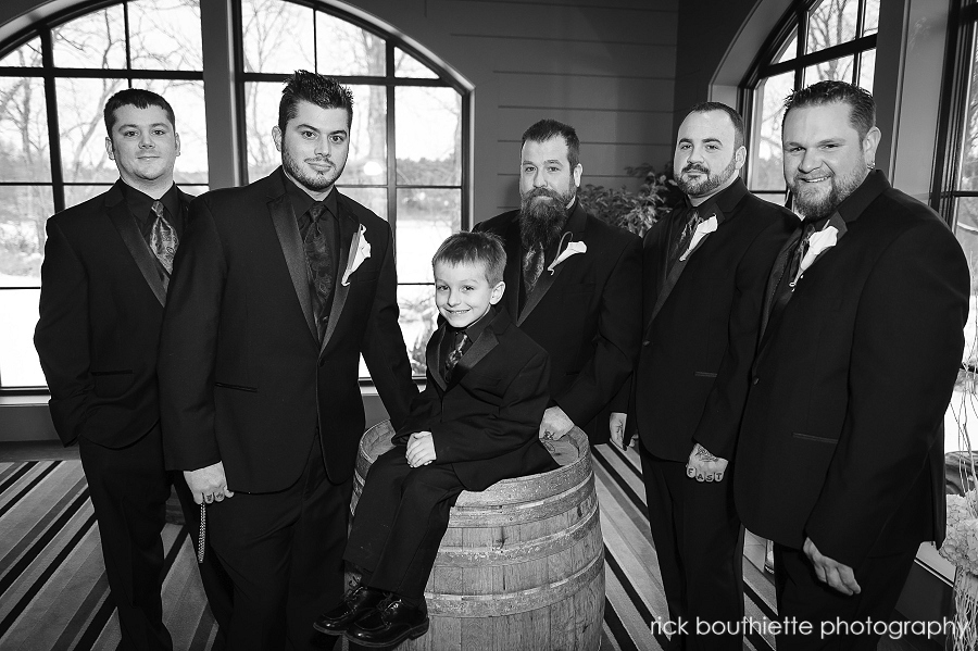 Black & white portrait of groomsmen at LaBelle Winery wedding