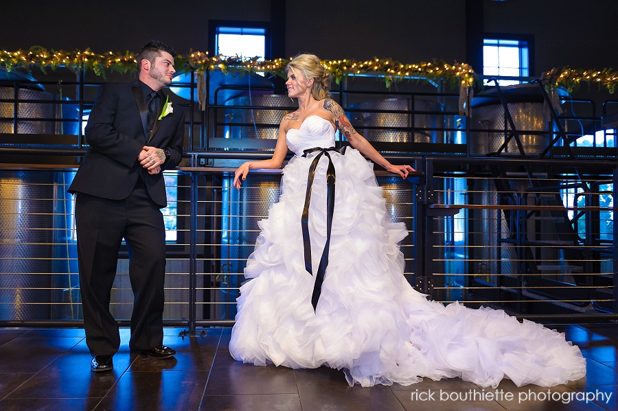 Bride & groom overlooking the Wine Cellar, LaBelle Winery wedding