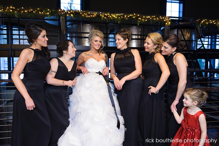 Bride and bridesmaids on the balcony at LaBelle Winery wedding