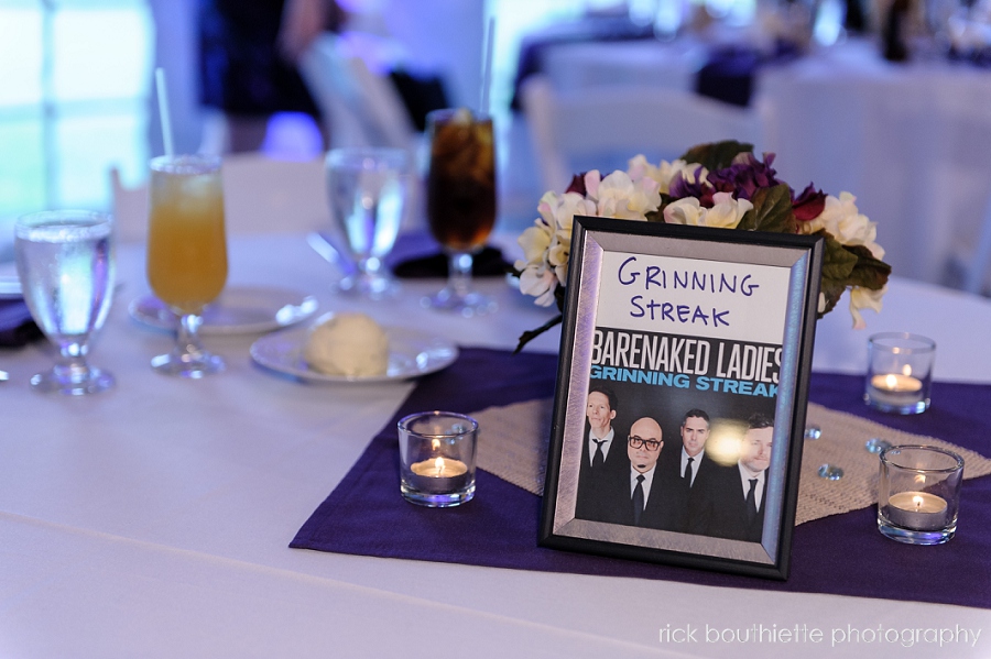 table names in centerpiece at wedding