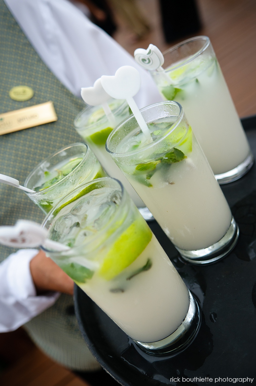 signature drinks on tray at wedding