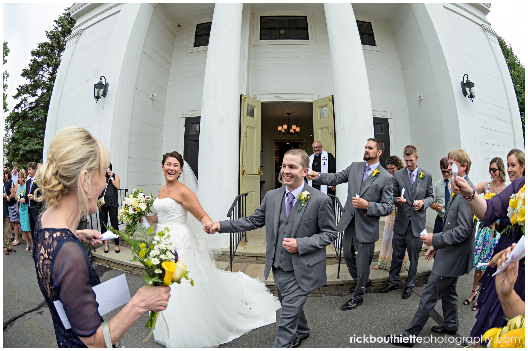 bride and groom exit church