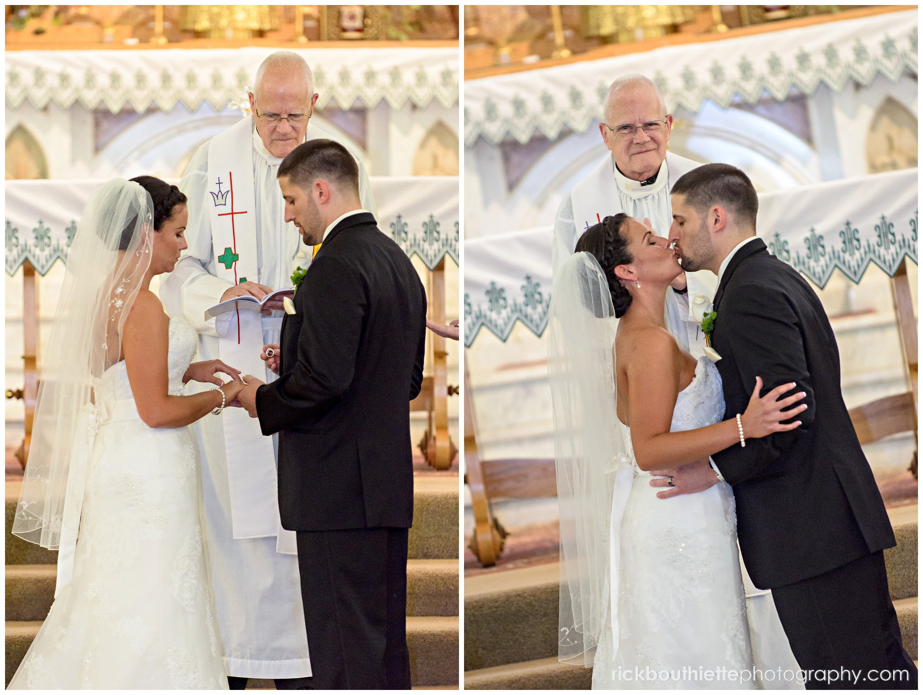 bride & groom exchange rings & kiss