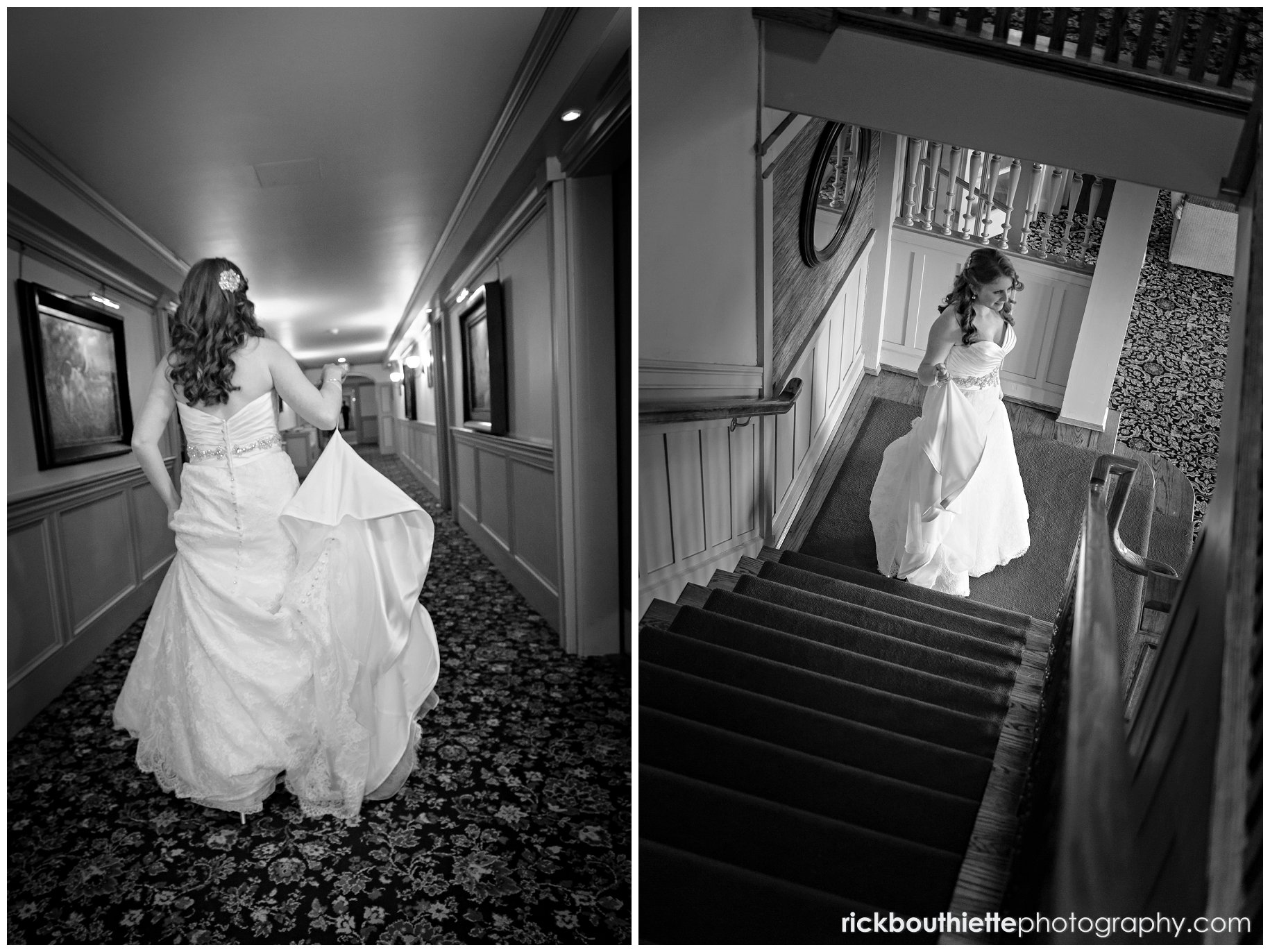 bride decending stairs on her way to her Mountain View Grand Resort wedding