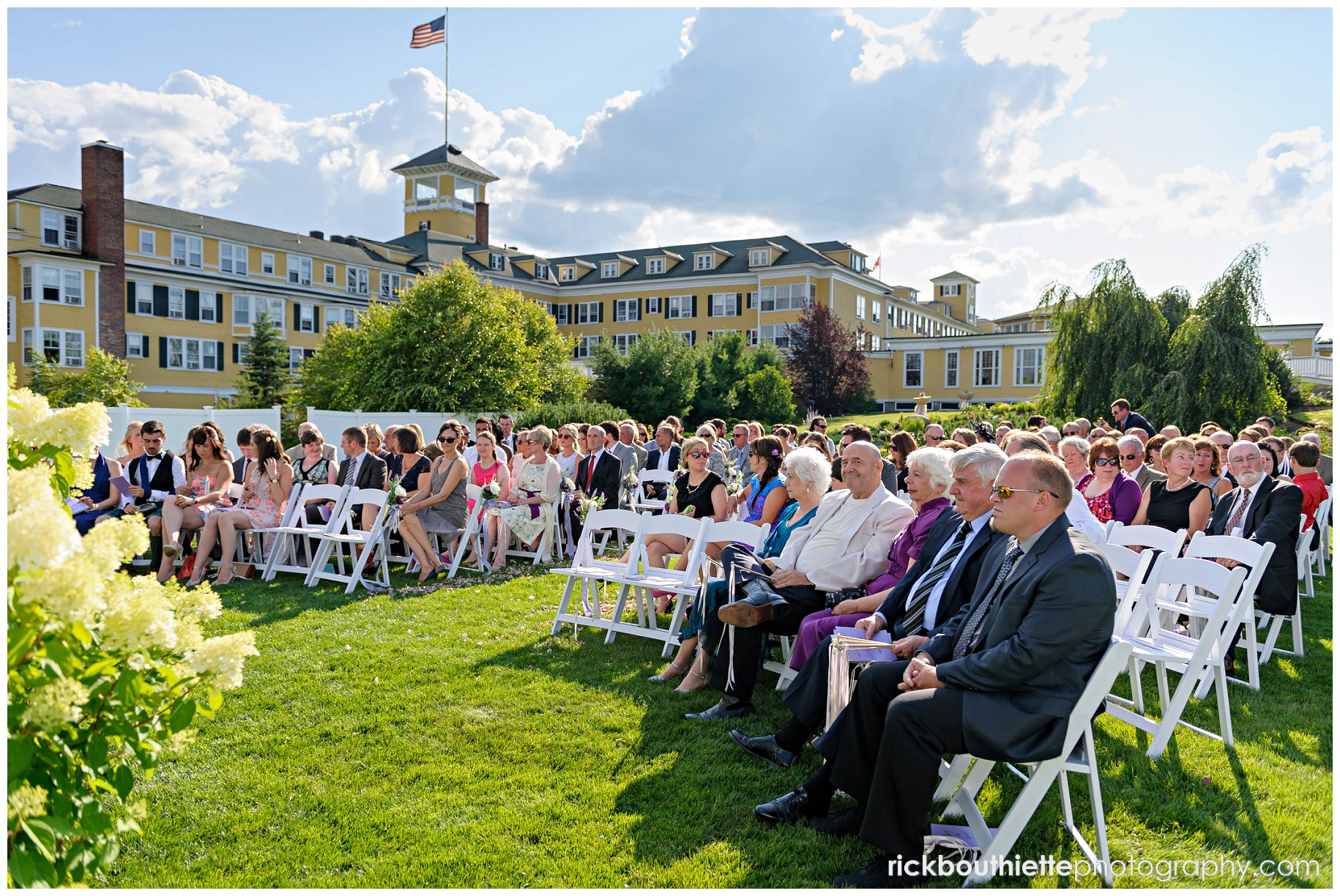 overview of wedding guests on Grand Fountain Terrace at Mountain View Grand