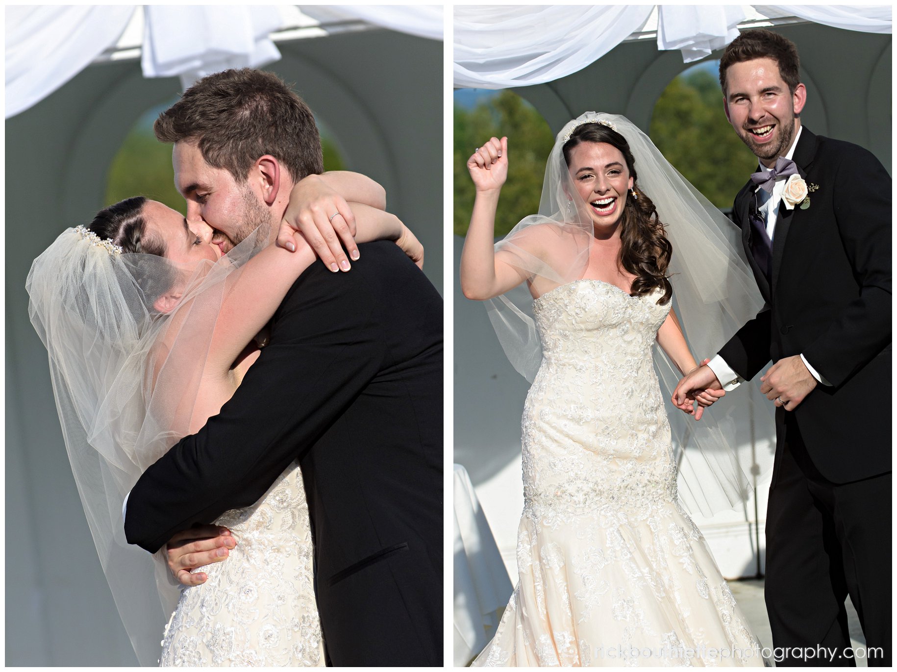 bride and groom celebrate after their first kiss