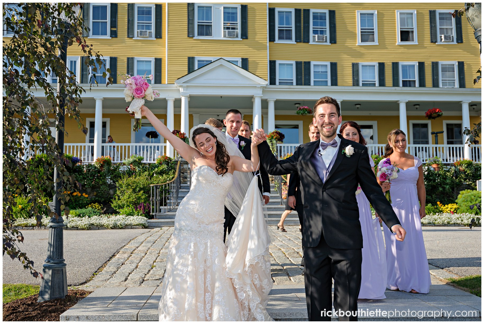 bride and groom celebrate as the exit the Mountain View Grand