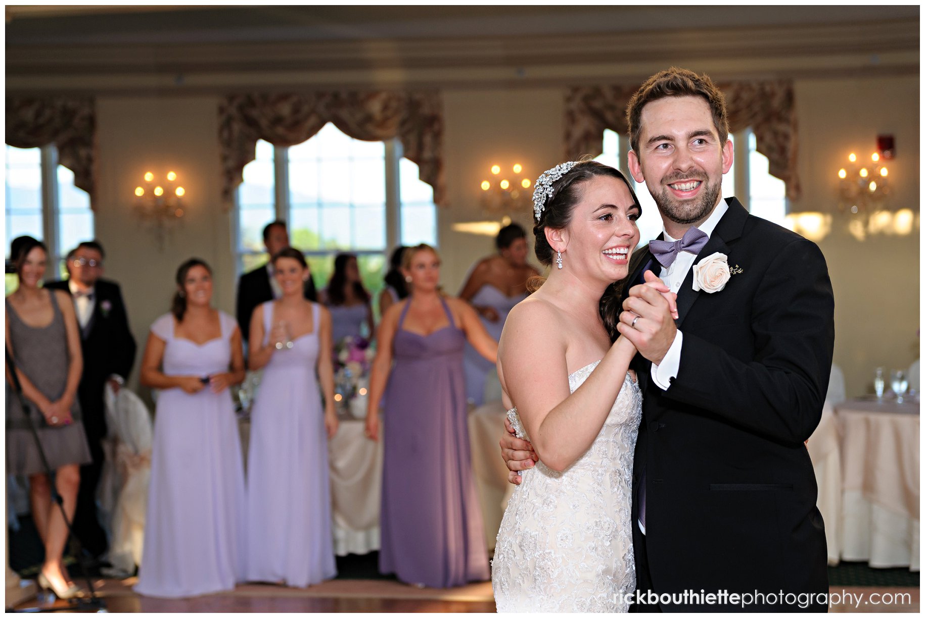 Bride and groom enjoy their first dance in the Crystal Ballroom