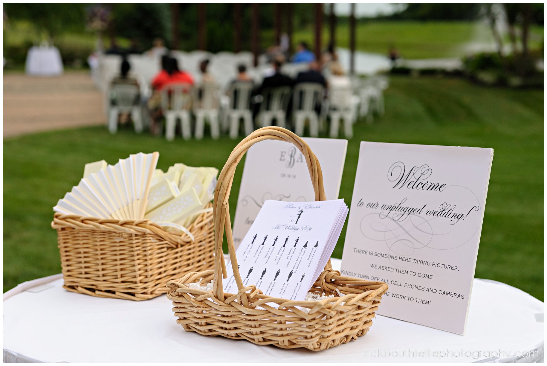 detail of wedding programs in basket