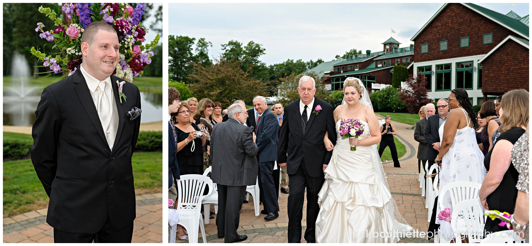 bride escorted down aisle at Atkinson Country Club