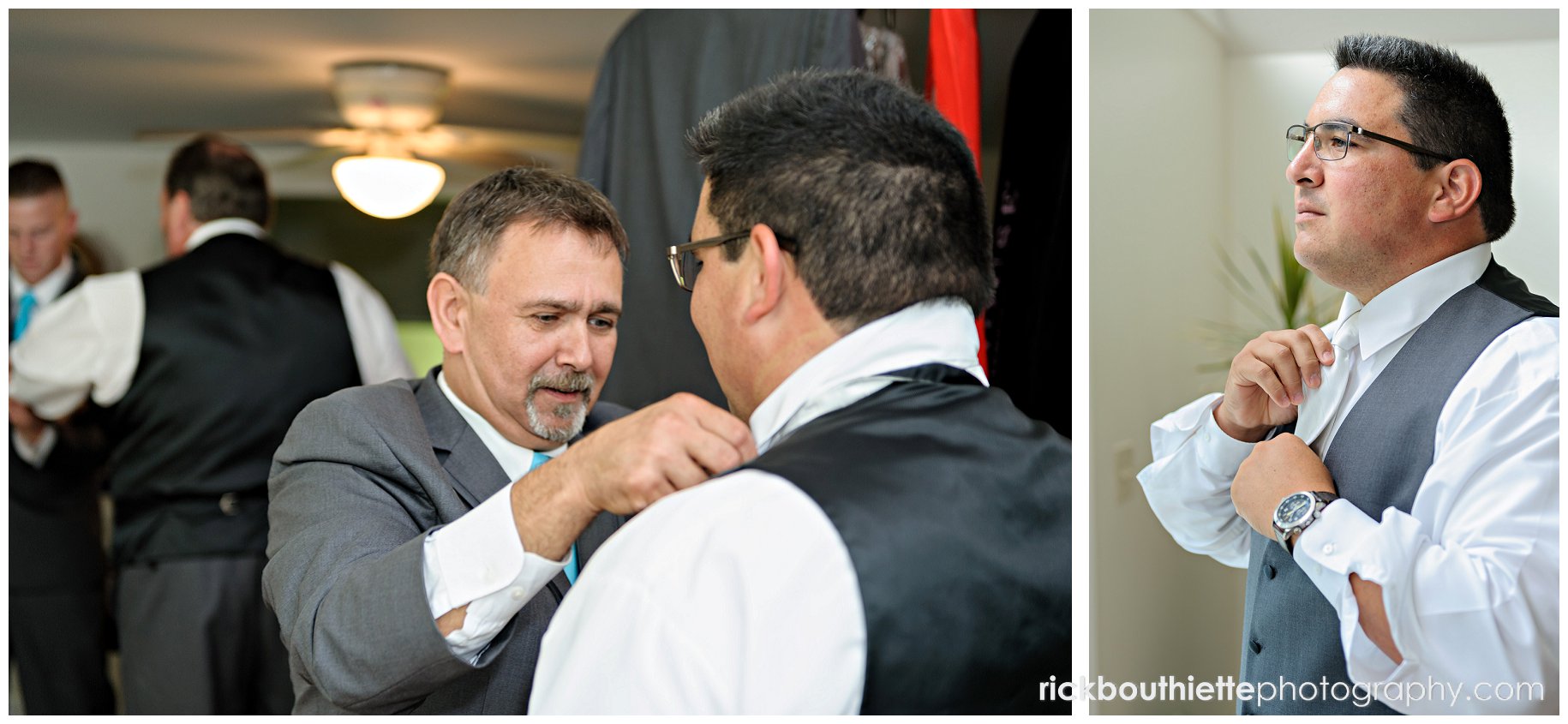 The best man helps groom get ready for wedding