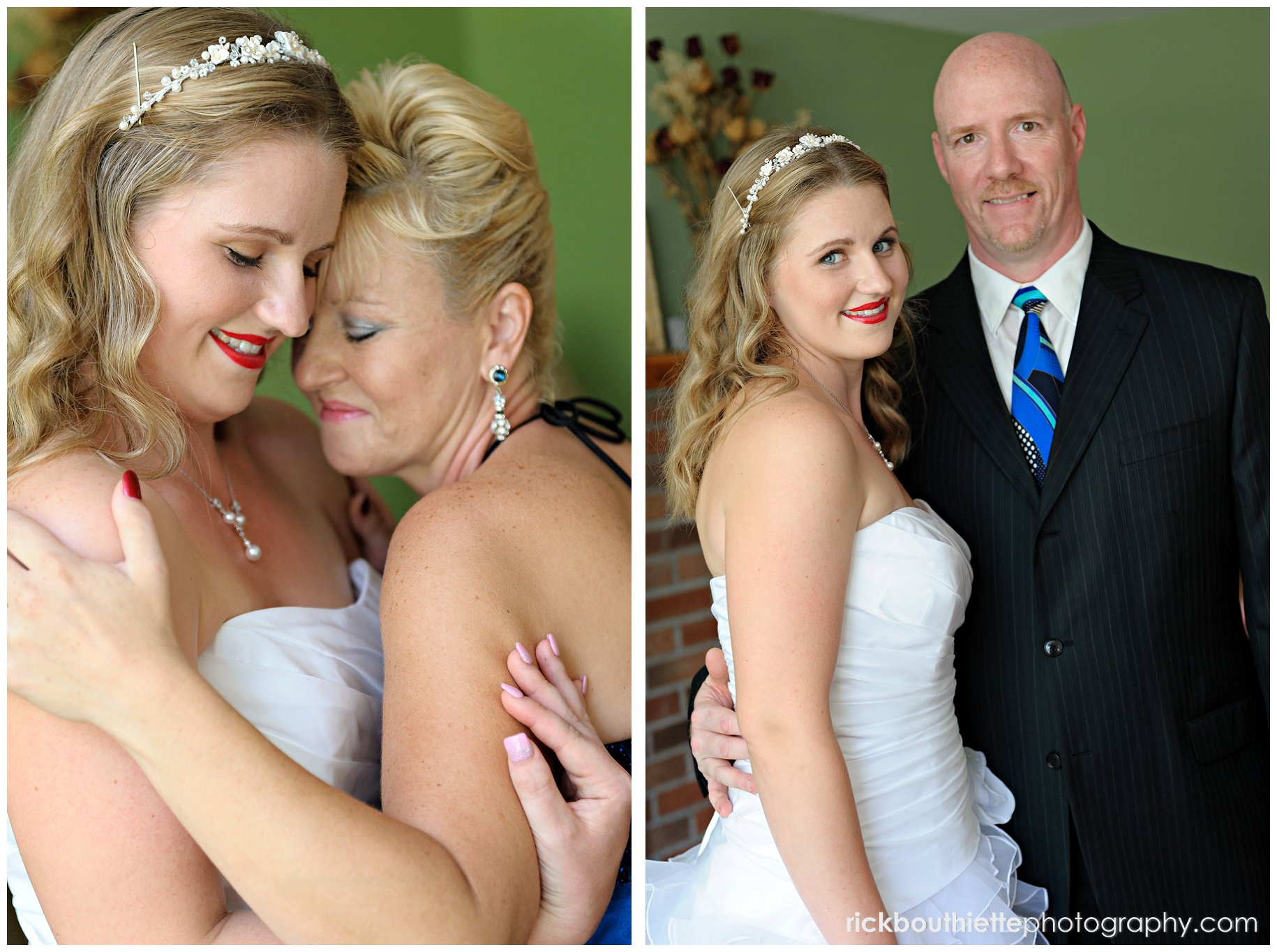 Bride and her Mother share a moment, Bride with her Stepfather