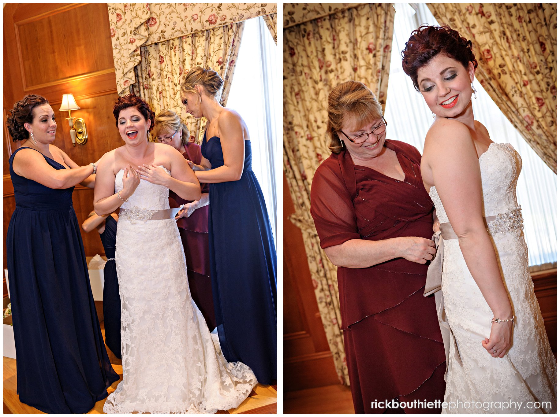 bride, bridesmaids and Mother getting ready for Tewksbury Country Club wedding