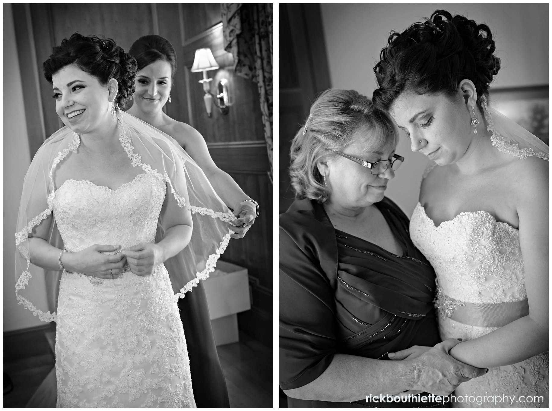 bride has a moment with her Mother before Tewksbury Country Club wedding