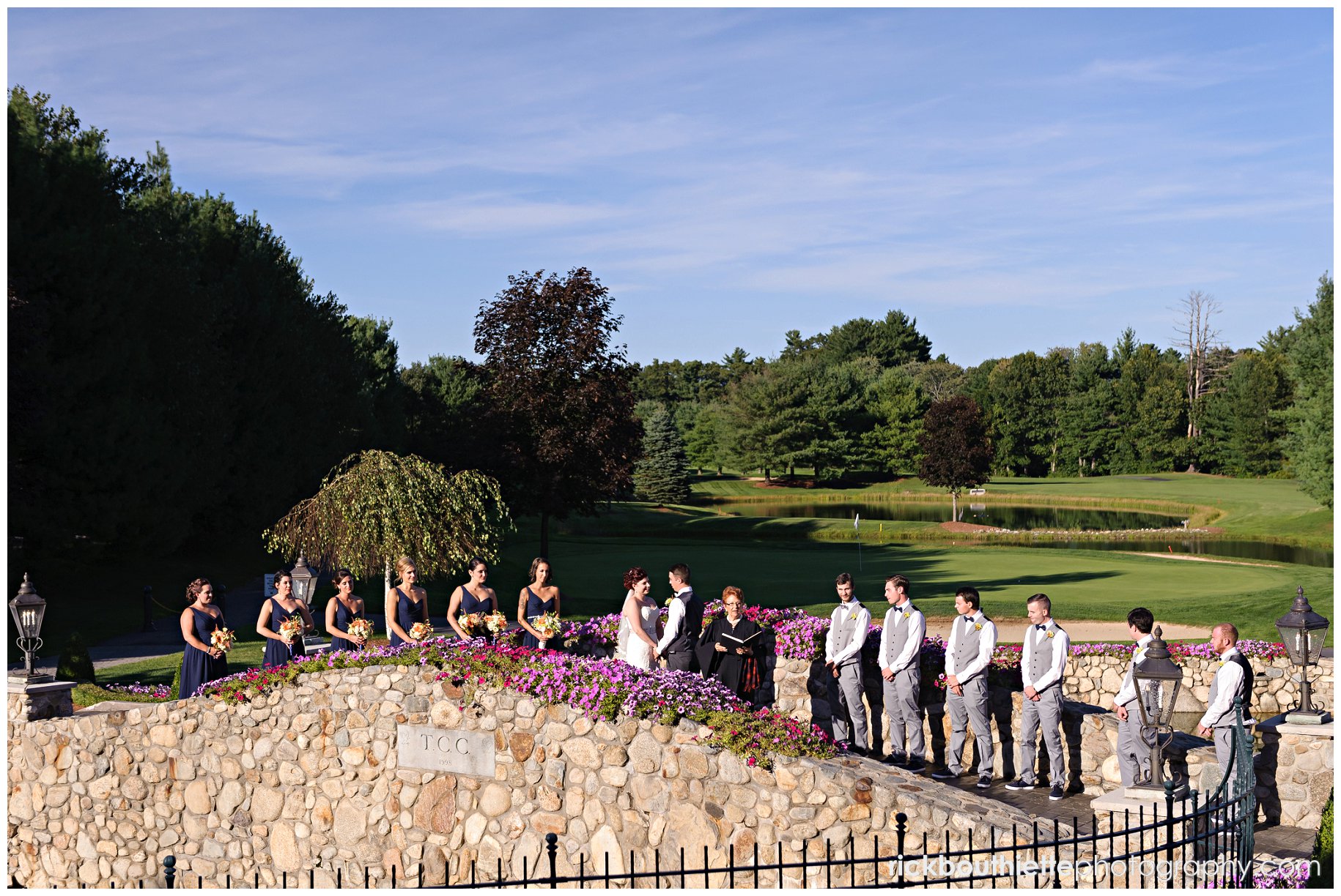 wedding ceremony on the bridge at Tewksbury Country Club wedding