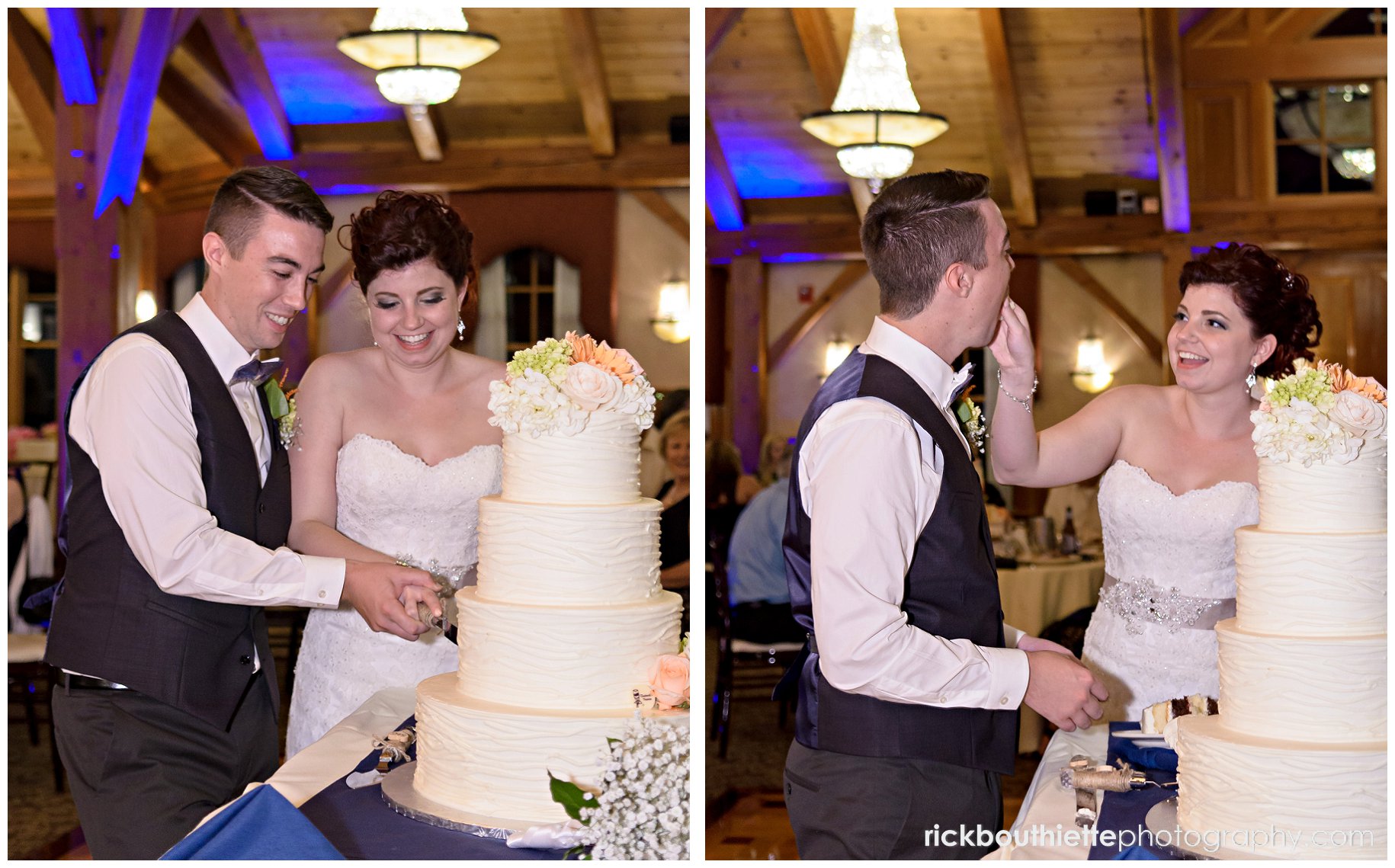 bride & groom cut the cake at Tewksbury Country Club wedding