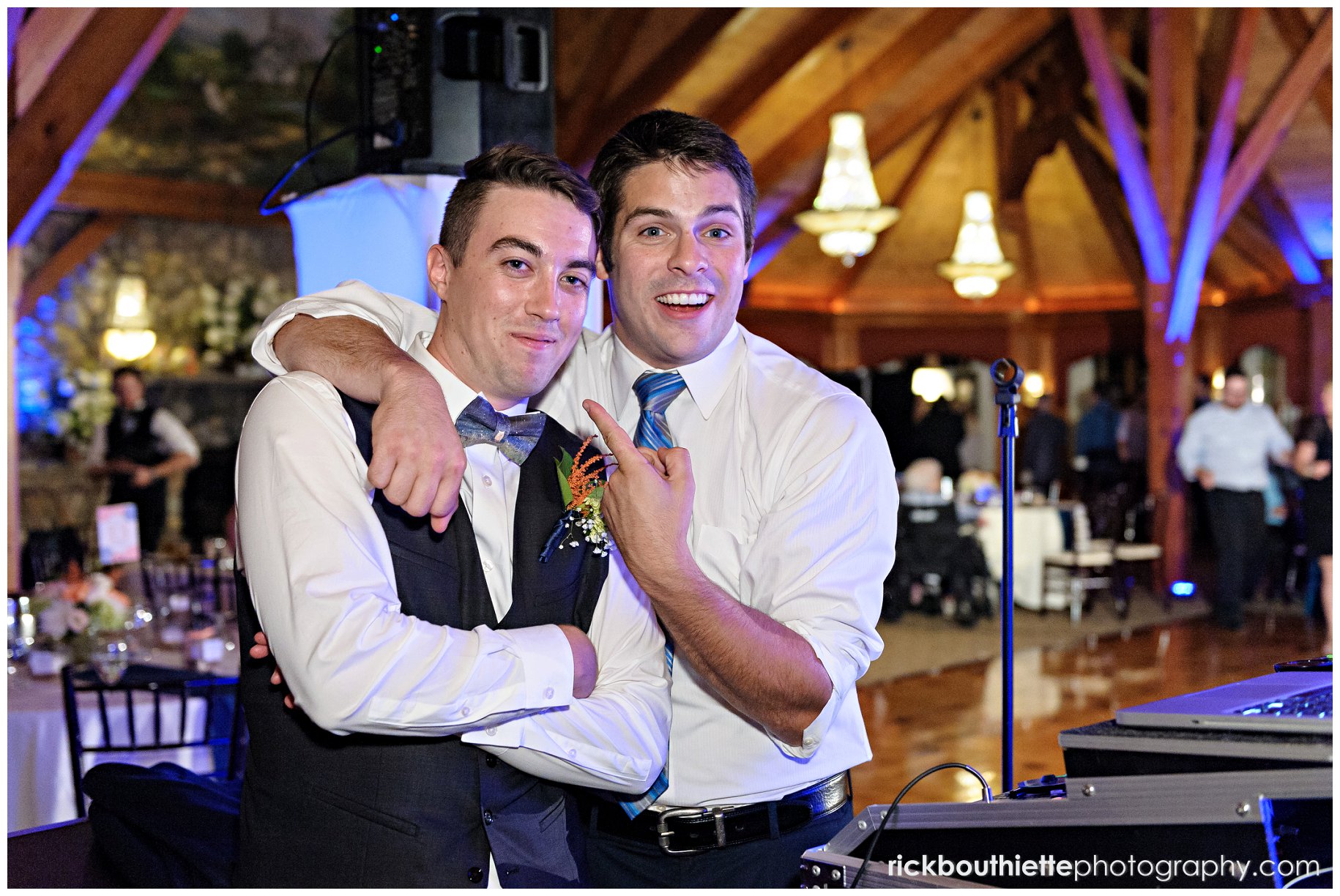 DJ Jeremy Guilbeault and groom having fun at wedding reception