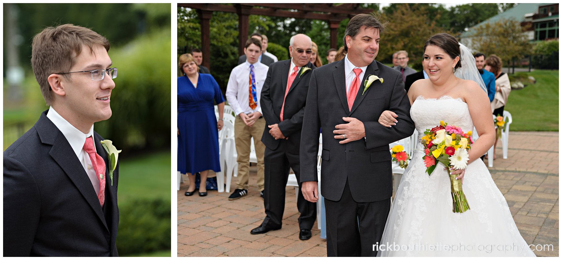 bride escorted by her father at wedding ceremony