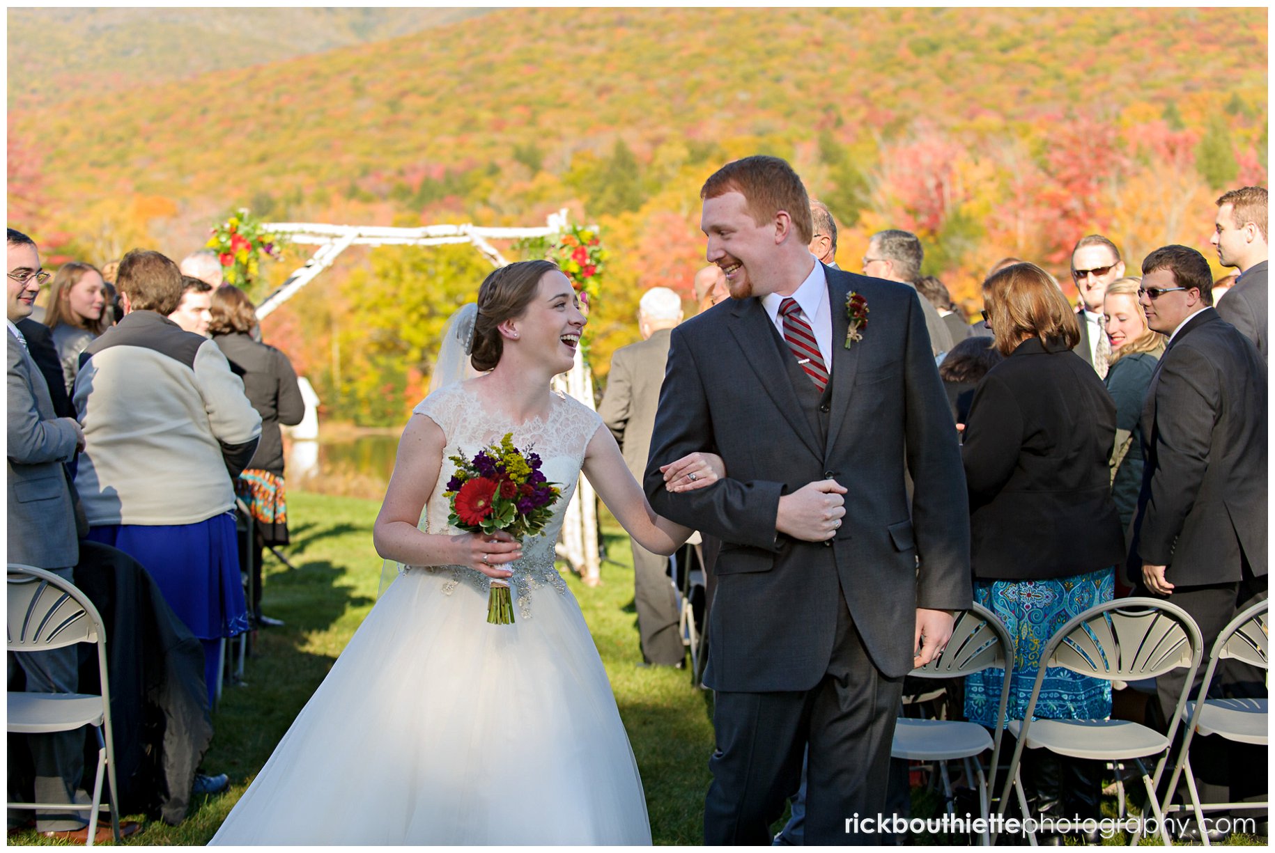 bride and groom walk down aisle after Indian Head Resort wedding ceremony