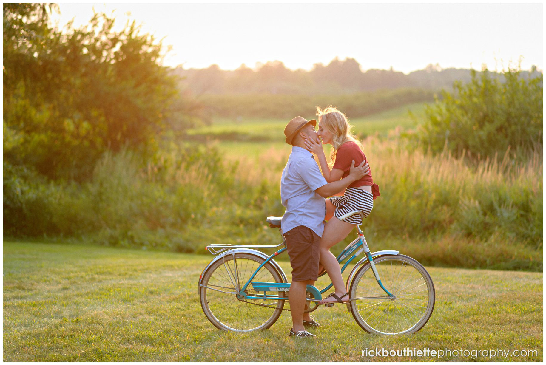 couple on vintage bicycle during their NH engagement session