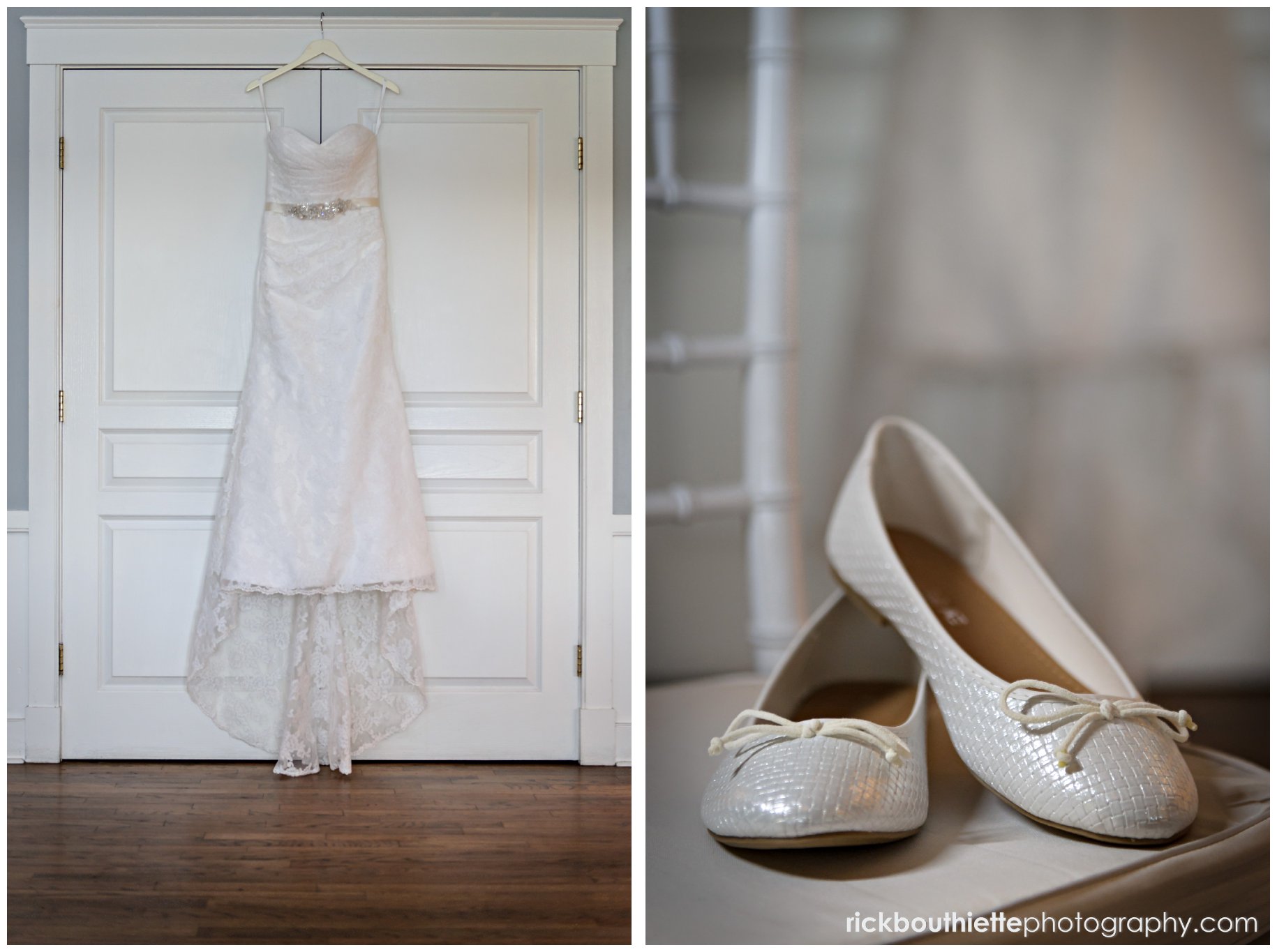 brides wedding dress and shoes at The Oaks wedding