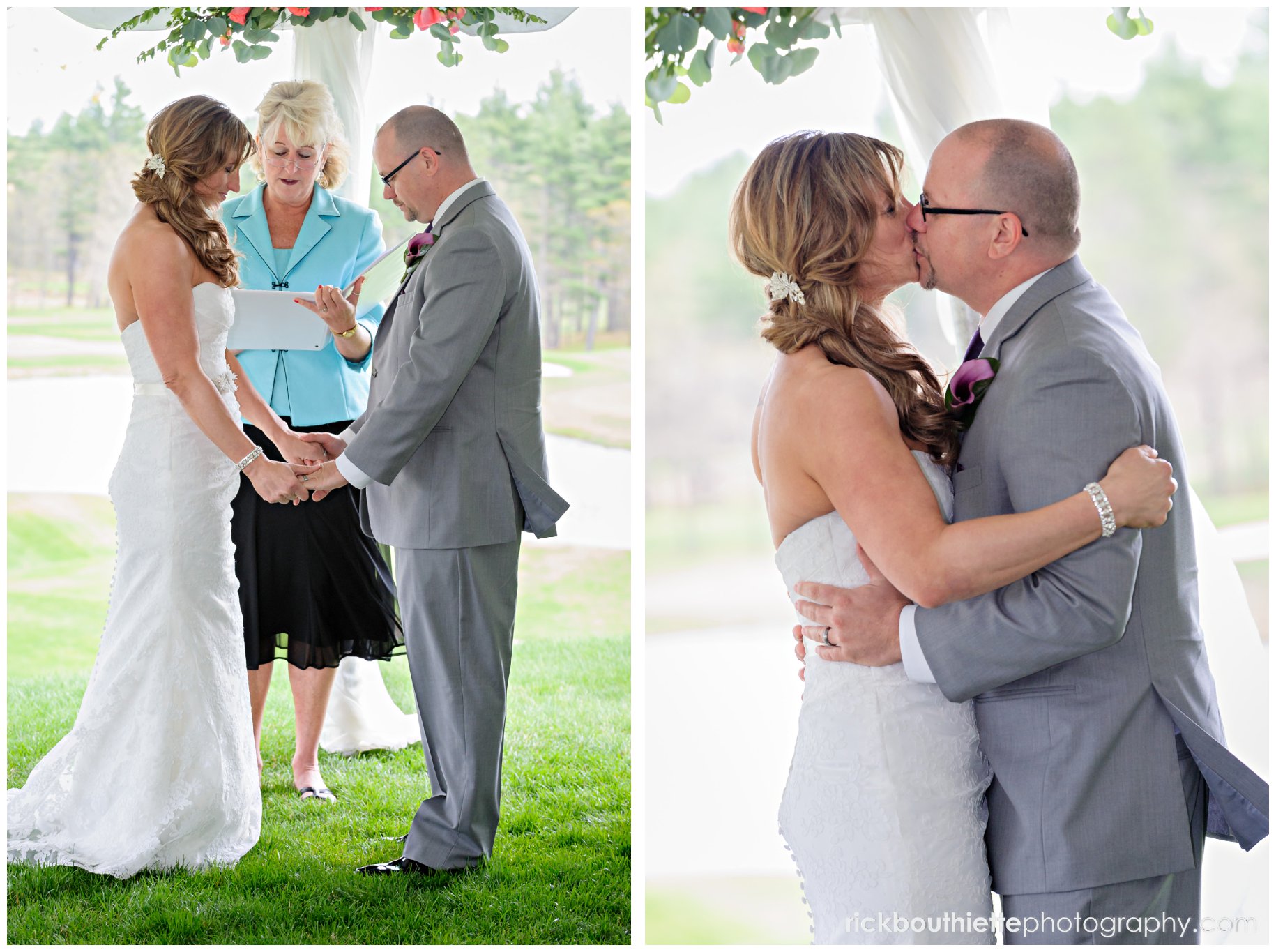 the first kiss at Grandview Ballroom wedding ceremony