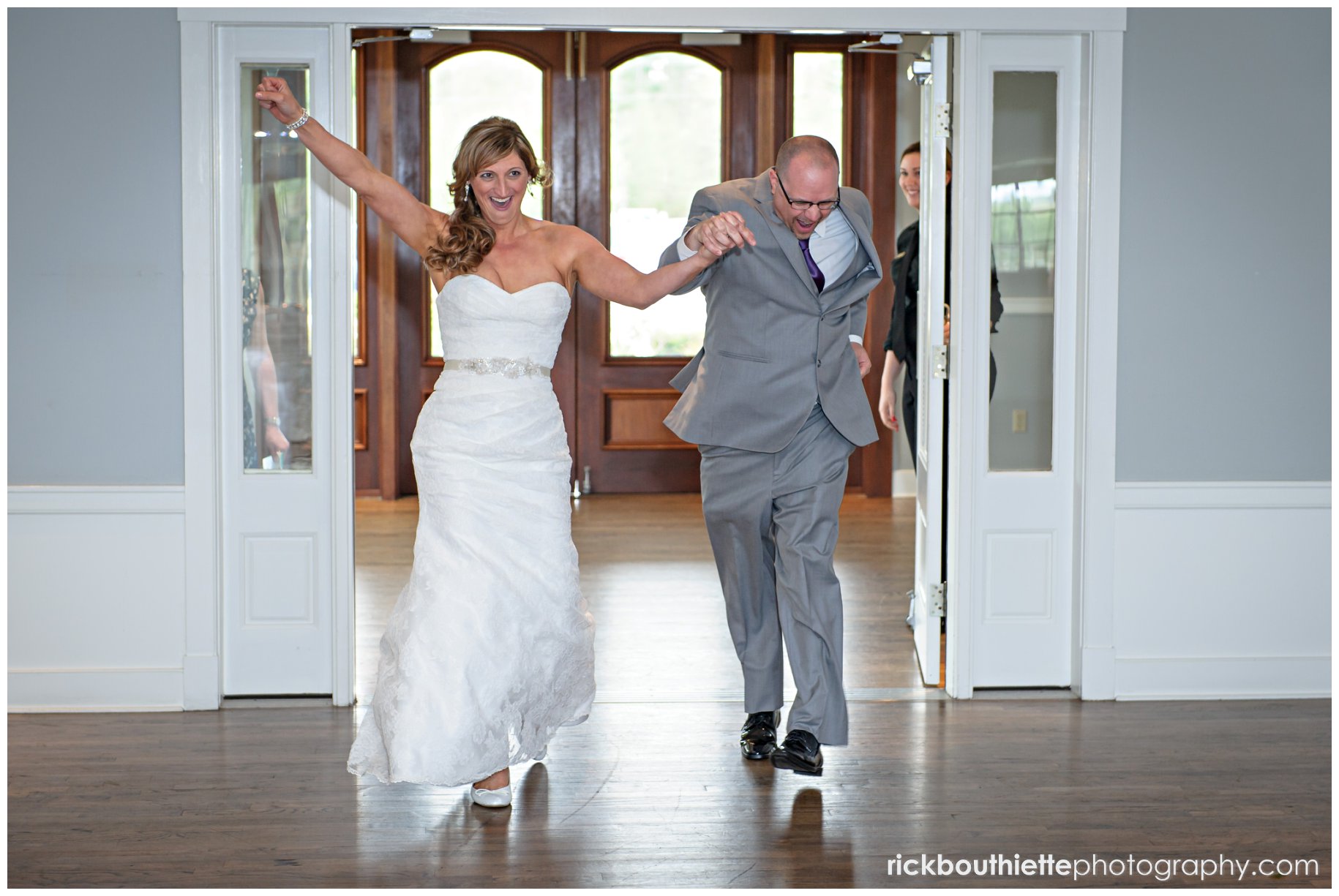 bride and groom entering wedding reception at the Oaks in Somersworth nh