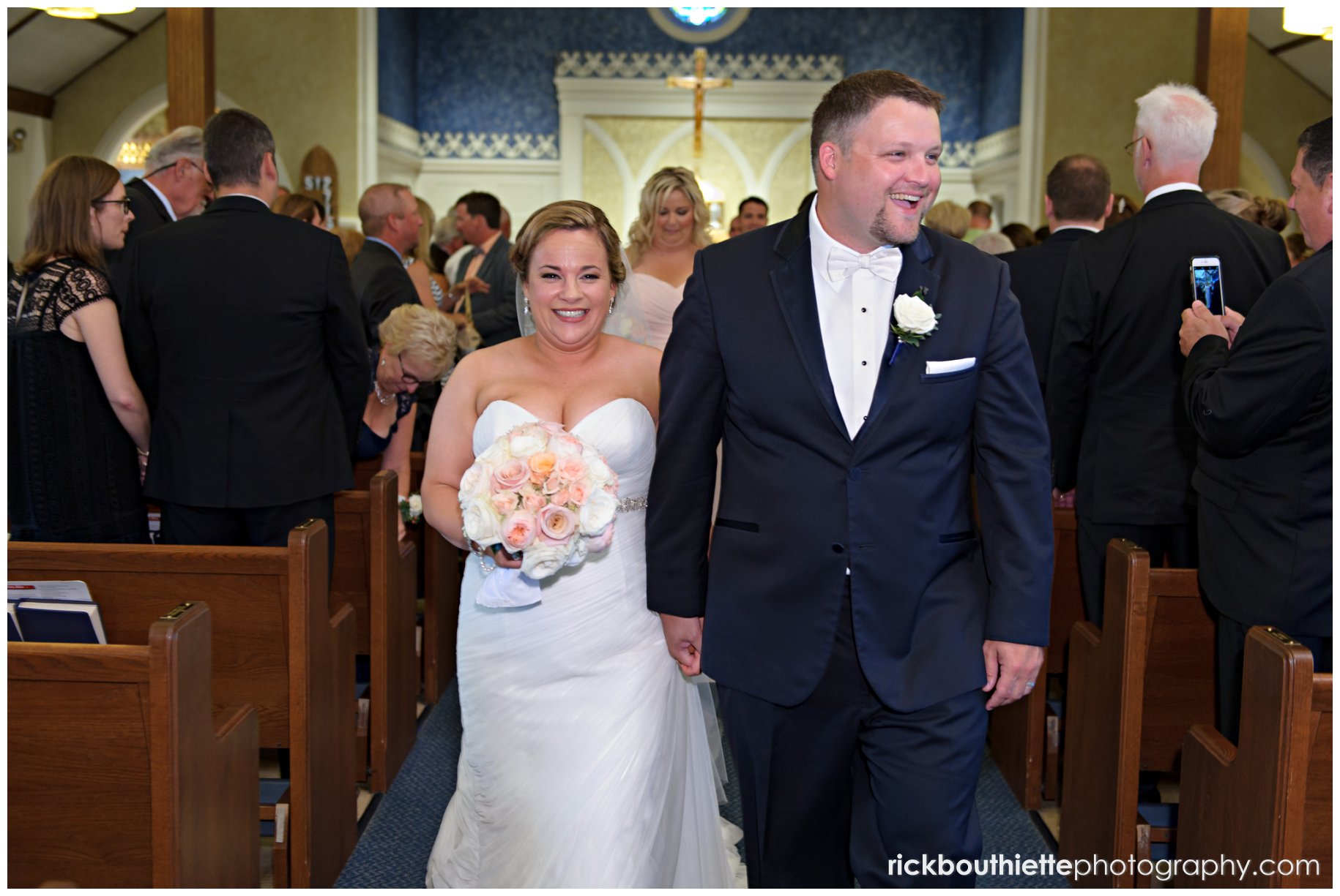 bride & groom walking down aisle following their seacoast NH wedding ceremony