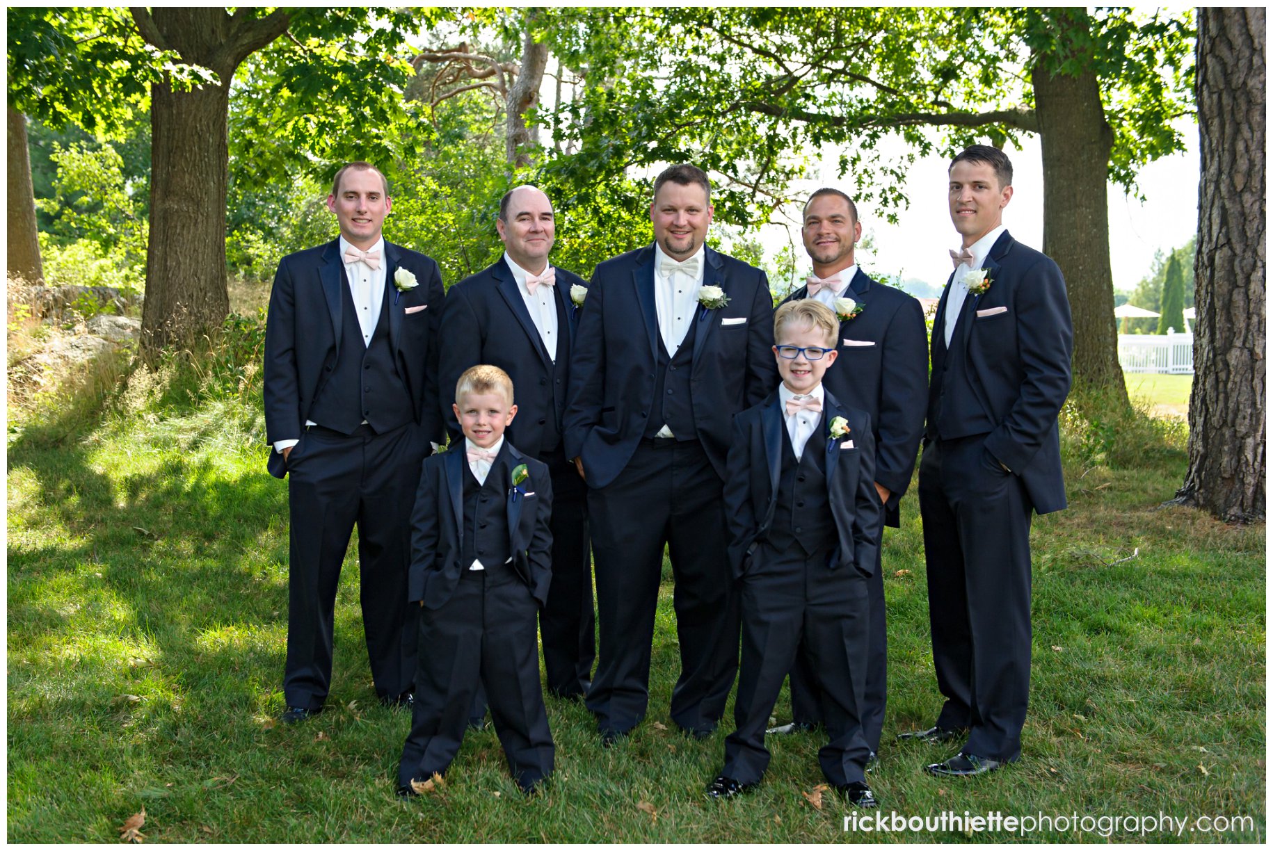 groom and his groomsmen in the garden at Wentworth By The Sea wedding