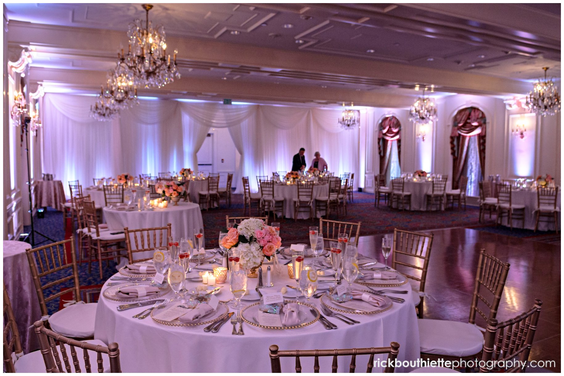 The Grand Ballroom at the Wentworth By The Sea decorated for a wedding reception
