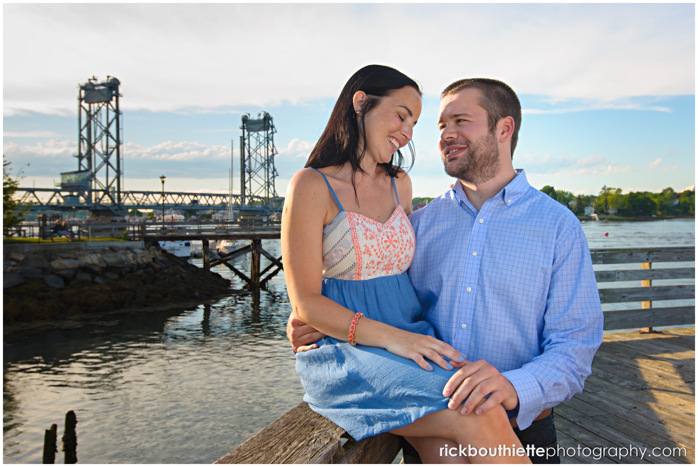 couple sharing romantic moment during seacoast engagement session