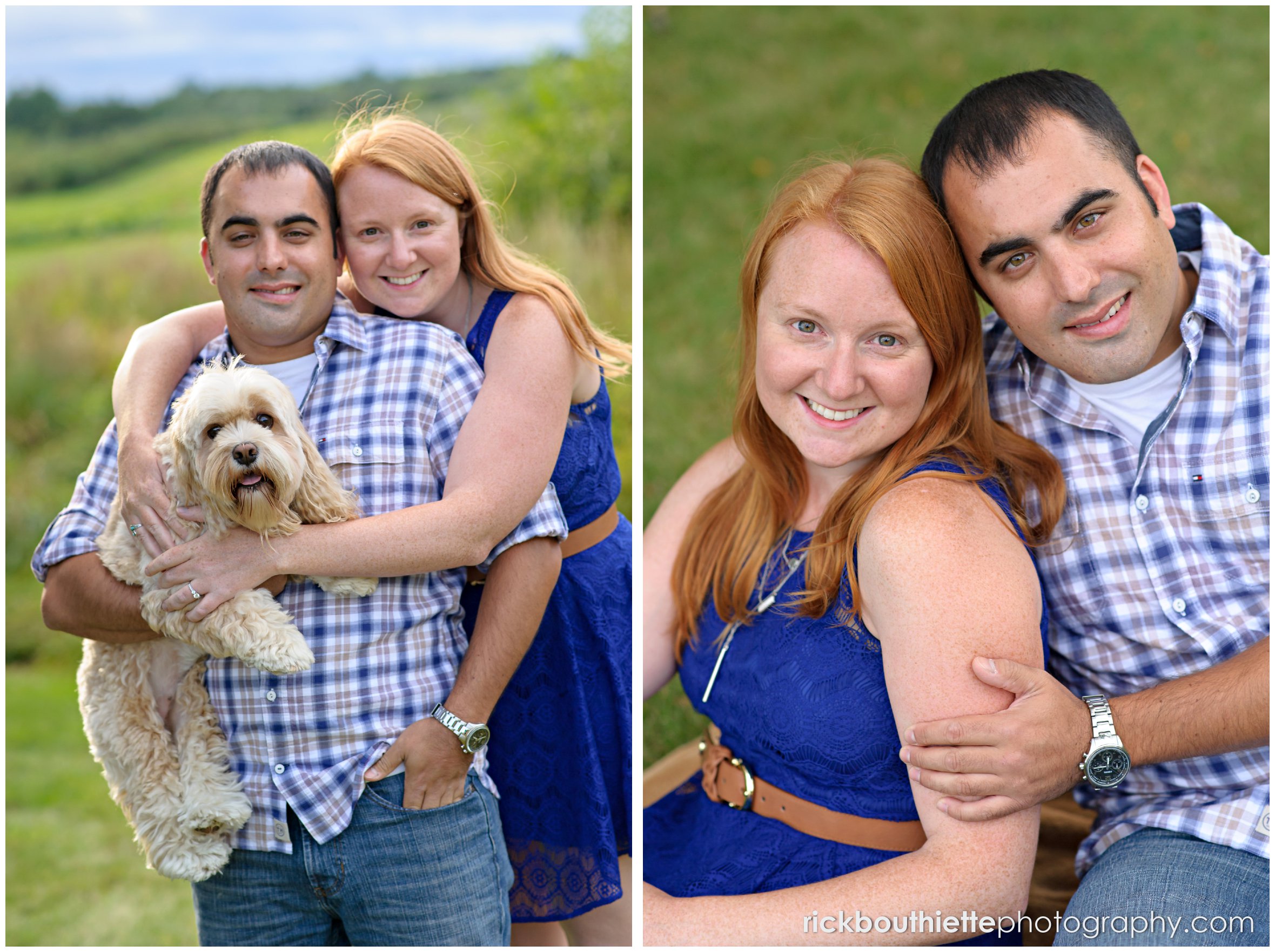 portrait of couple with their dog during their New Hampshire engagement session