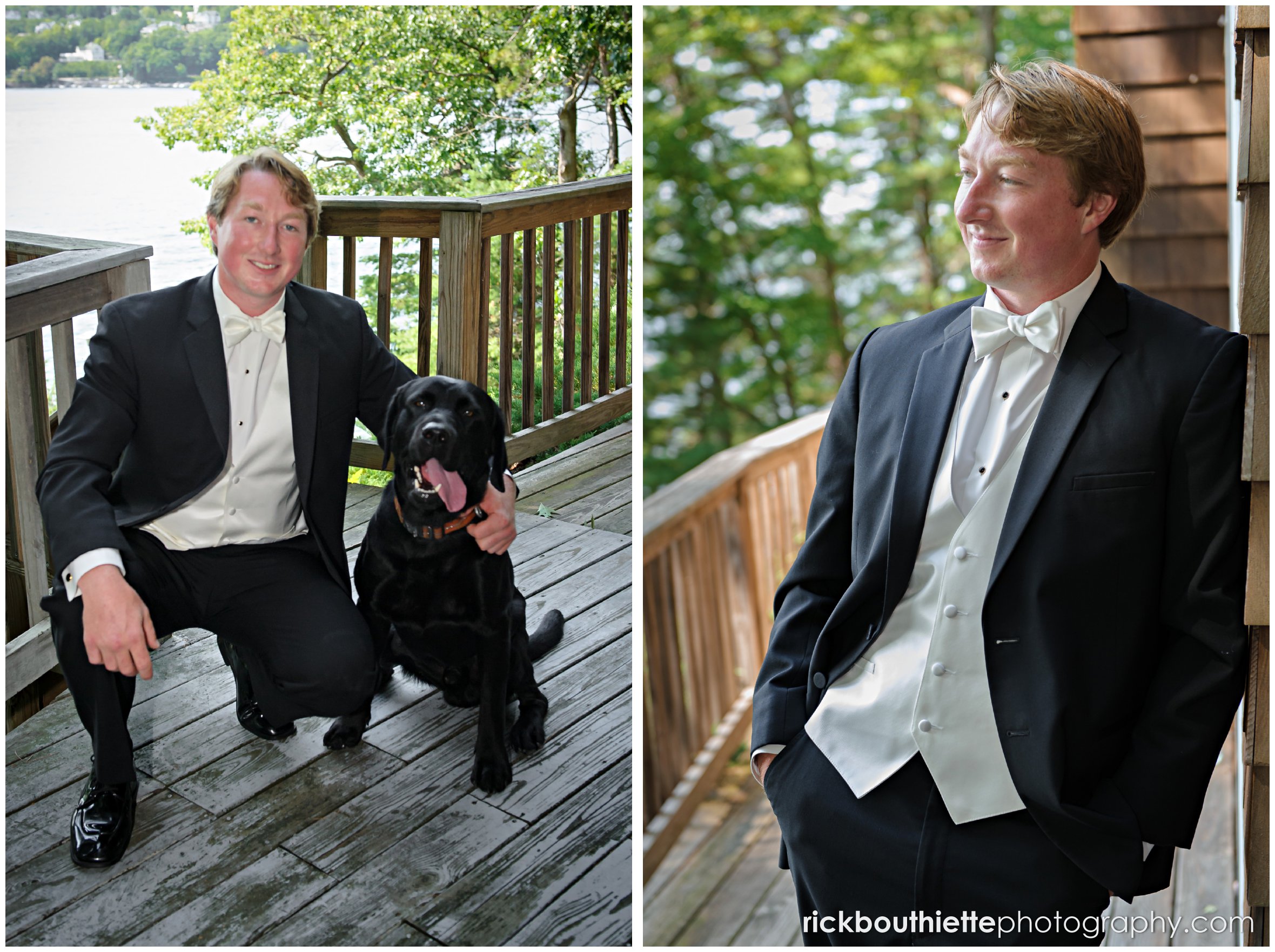 groom and his dog before Castle In The Clouds wedding