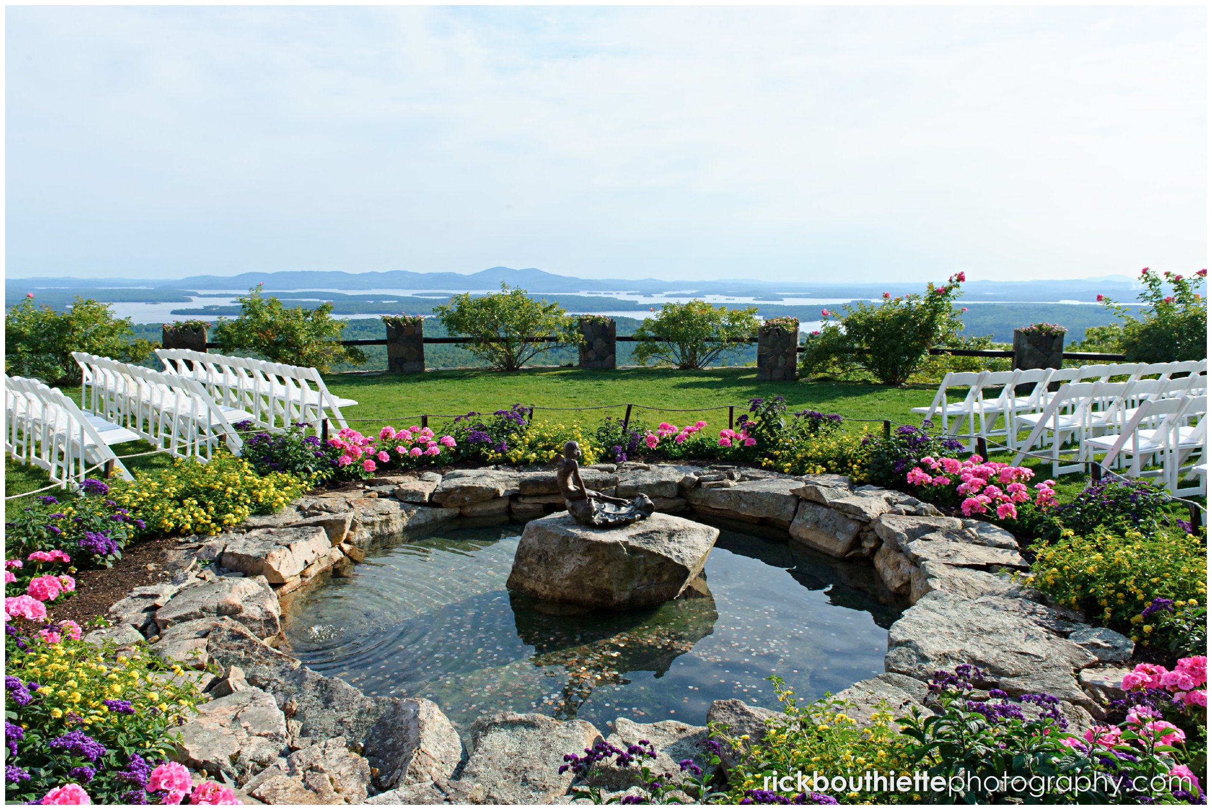 overall view of ceremony site before guests arrive at Castle In The Clouds wedding