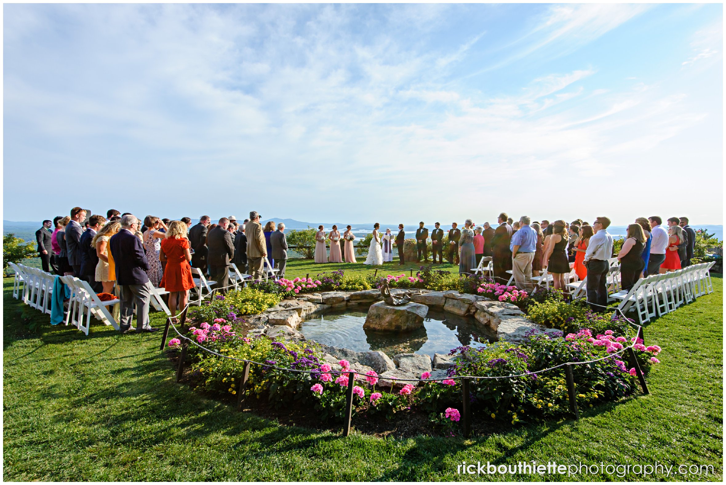 overall view with fountain at Castle In The Clouds wedding ceremony