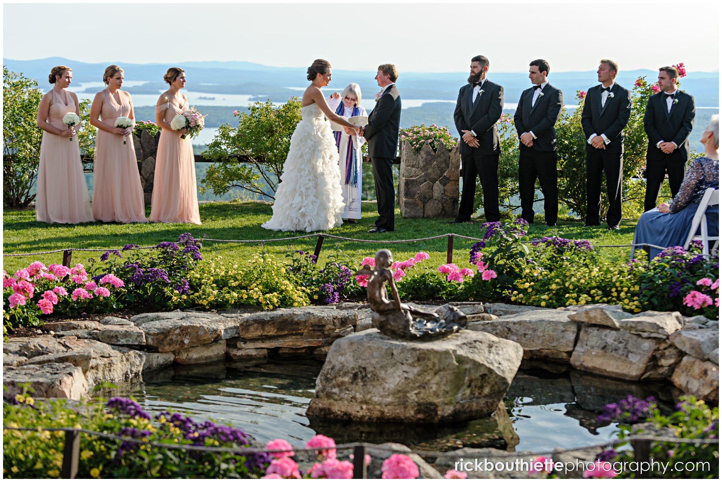 wide view of wedding ceremony at Castle In The Clouds wedding