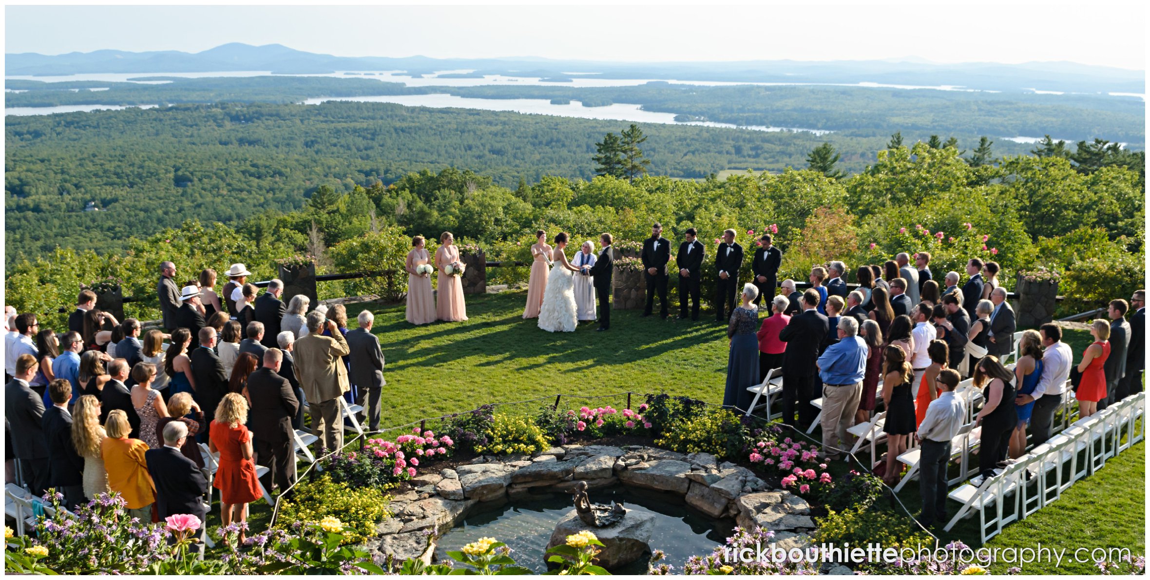overall view of wedding ceremony from above at Castle In The Clouds wedding