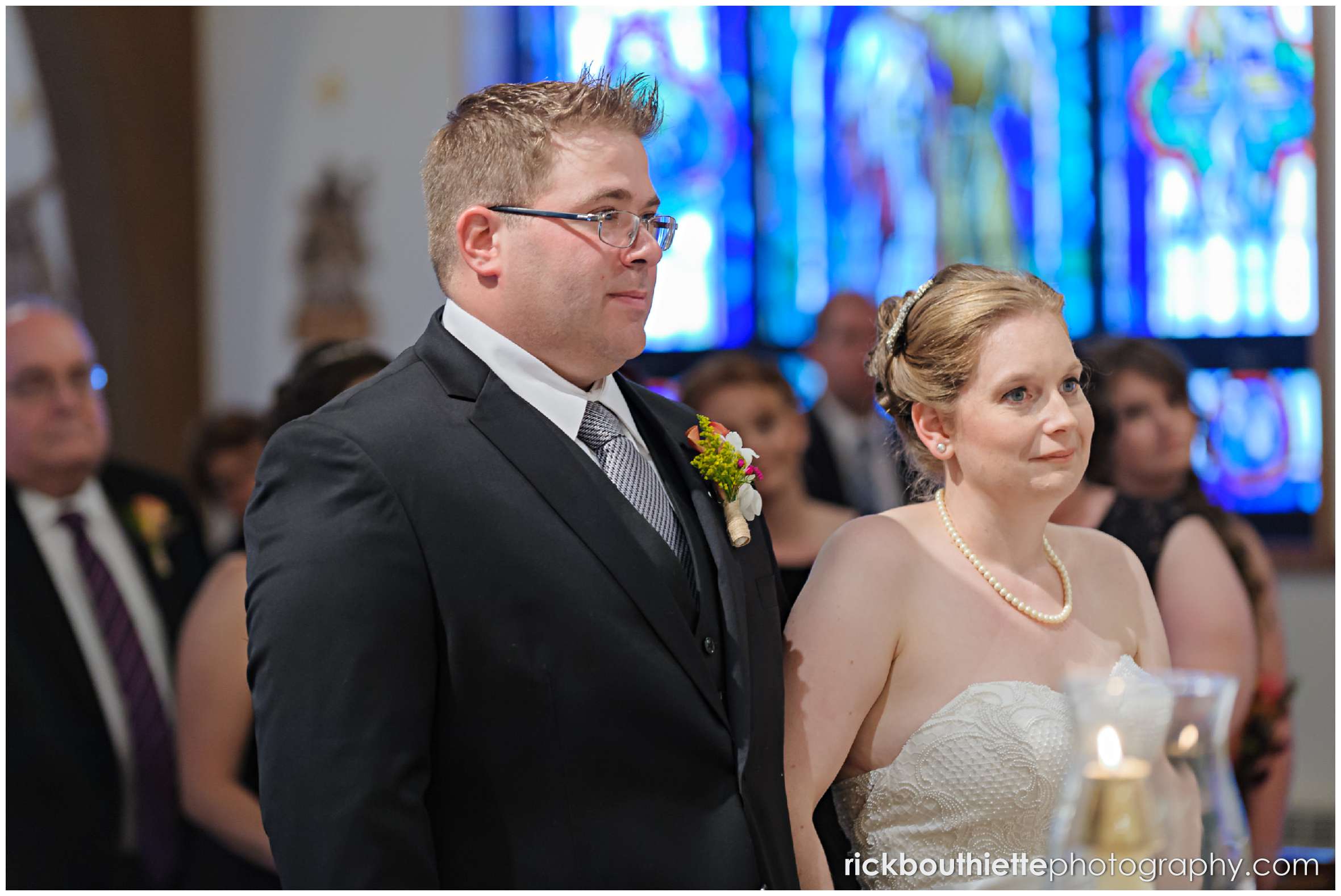 bride and groom at alter during seacoast wedding ceremony